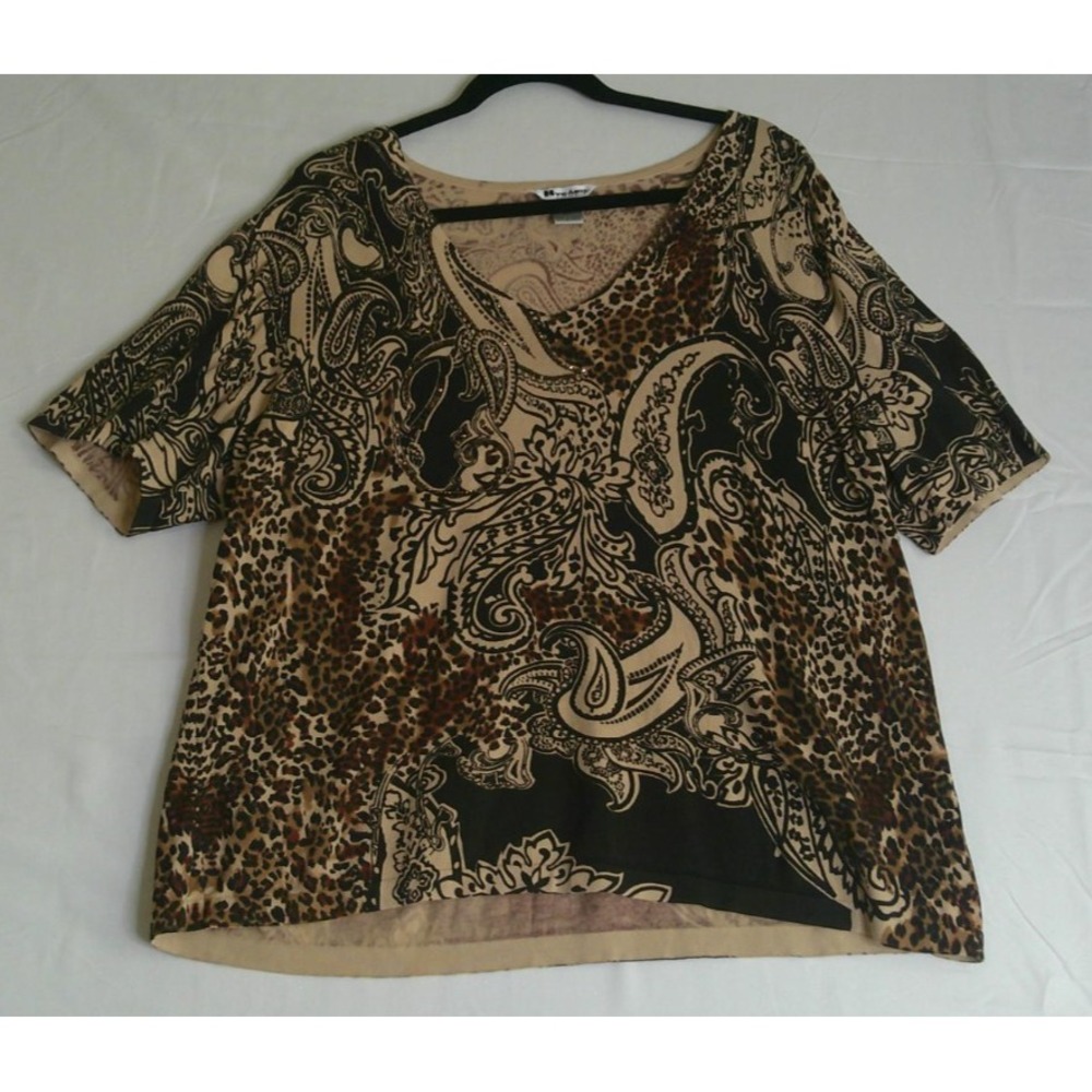 Nygard Womens 2X Animal Print Paisley Short Sleeve Sweater Top Preppy‎ Career